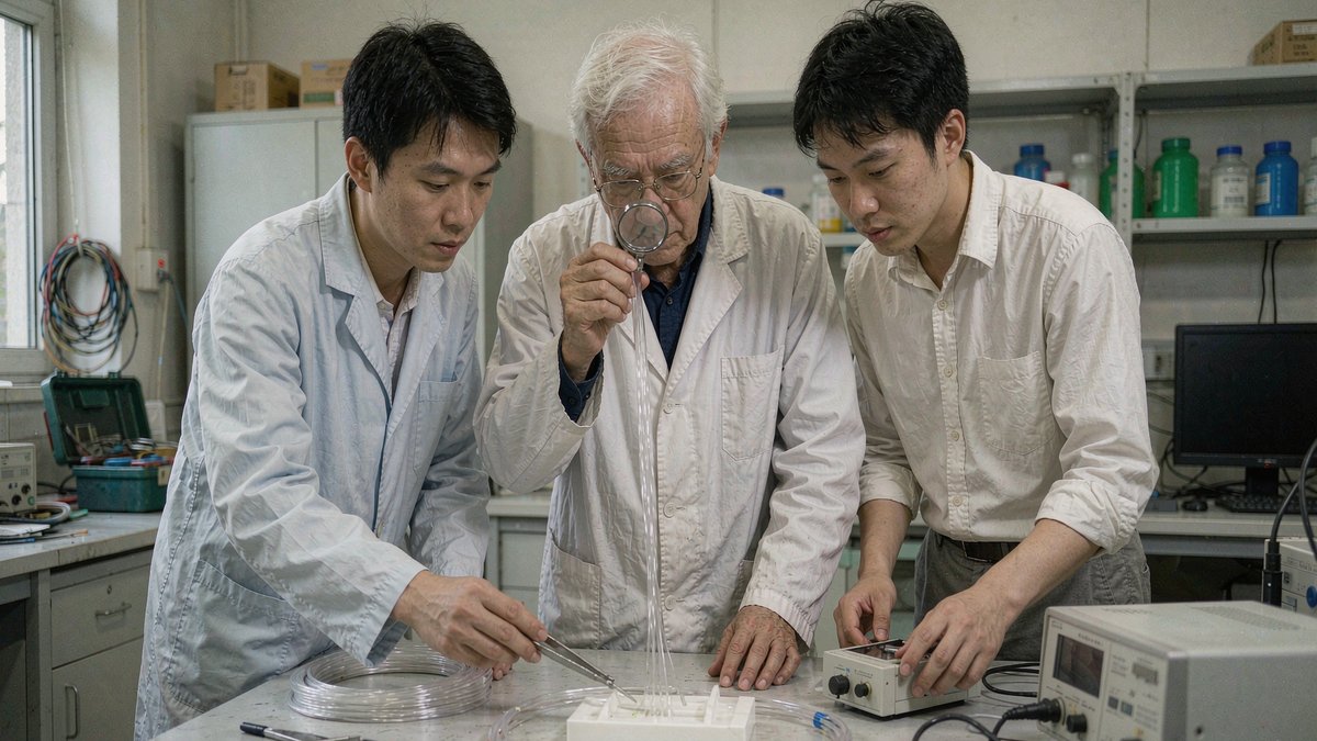 顾问专家到实验室，与工程师一起分析光纤样品。